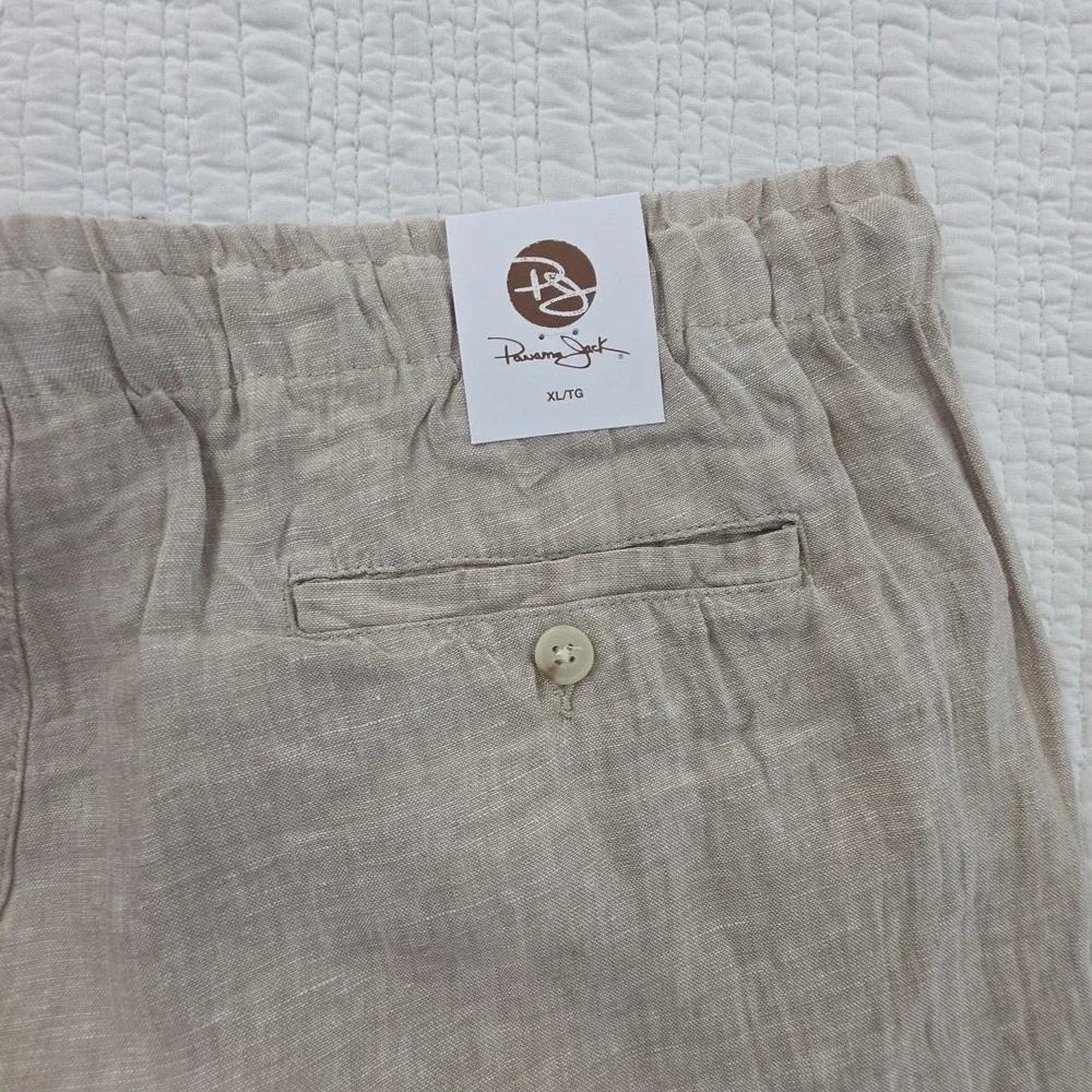 Panama Jack 100% Linen Pants Men's XL (36x30) Natural Taupe Elastic Waist NEW